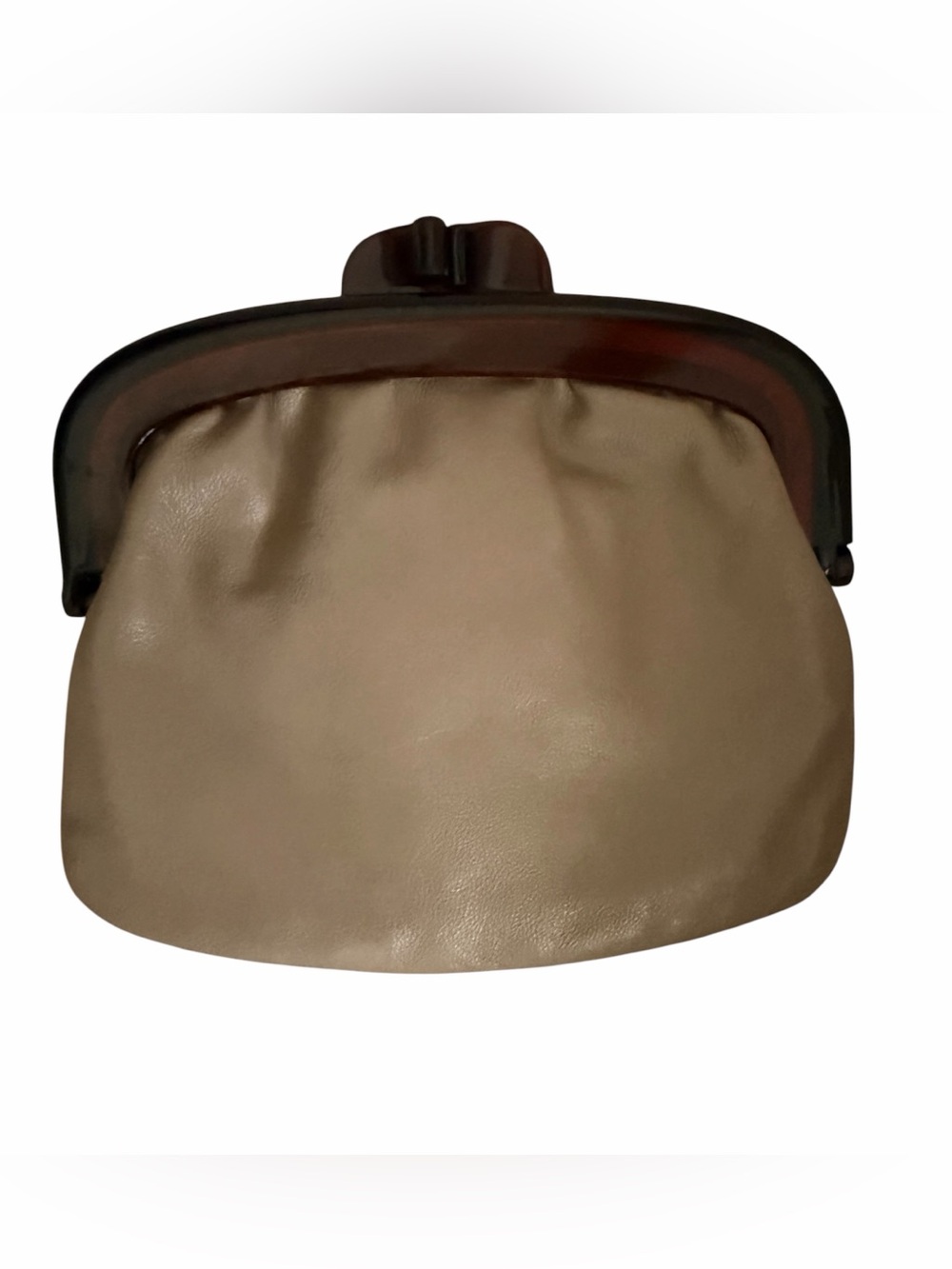 VintageLeather Clutch Bag Taupe Tortoiseshell Kisslock Frame